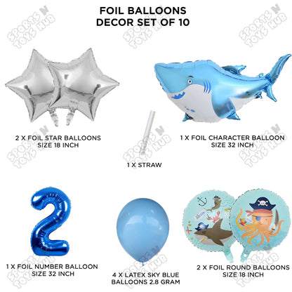 Shark Foil Balloon Pack Of 10 Set With 32 Inch Foil Number Balloons