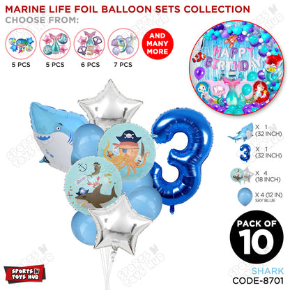 Shark Foil Balloon Pack Of 10 Set With 32 Inch Foil Number Balloons