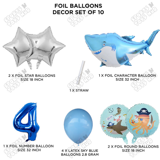 Shark Foil Balloon Pack Of 10 Set With 32 Inch Foil Number Balloons