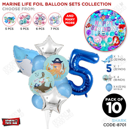Shark Foil Balloon Pack Of 10 Set With 32 Inch Foil Number Balloons