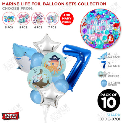 Shark Foil Balloon Pack Of 10 Set With 32 Inch Foil Number Balloons