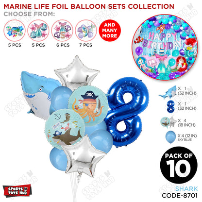Shark Foil Balloon Pack Of 10 Set With 32 Inch Foil Number Balloons