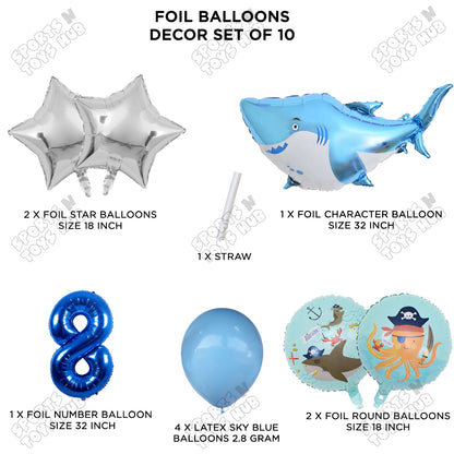 Shark Foil Balloon Pack Of 10 Set With 32 Inch Foil Number Balloons