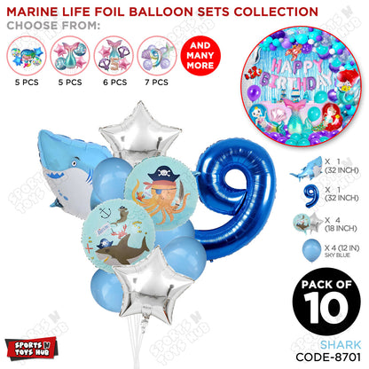 Shark Foil Balloon Pack Of 10 Set With 32 Inch Foil Number Balloons