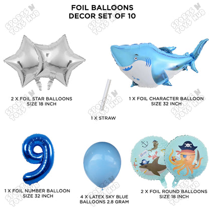 Shark Foil Balloon Pack Of 10 Set With 32 Inch Foil Number Balloons