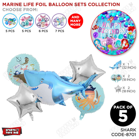 Shark Pack Of 5 Foil Balloon Set