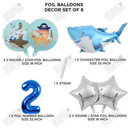 Shark Foil Balloon Pack Of 6 Set With 32 Inch Foil Number Balloons