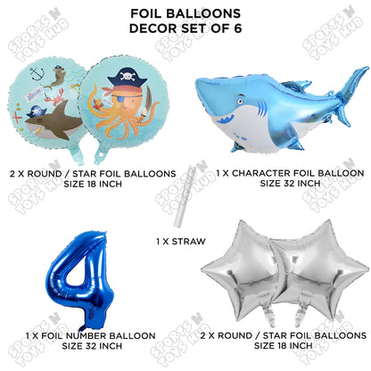 Shark Foil Balloon Pack Of 6 Set With 32 Inch Foil Number Balloons