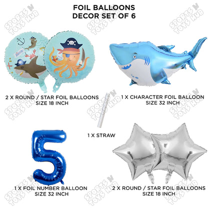 Shark Foil Balloon Pack Of 6 Set With 32 Inch Foil Number Balloons