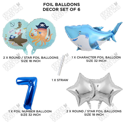 Shark Foil Balloon Pack Of 6 Set With 32 Inch Foil Number Balloons