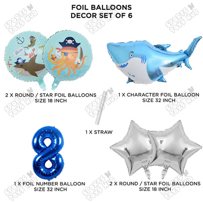 Shark Foil Balloon Pack Of 6 Set With 32 Inch Foil Number Balloons