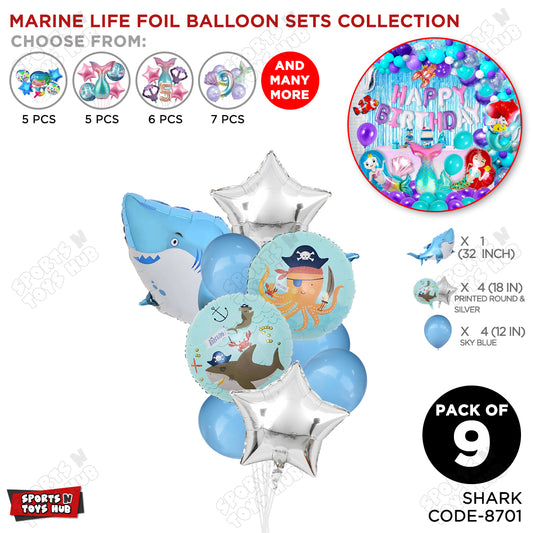 Shark Foil Balloon Decoration Set Pack of 9 – Premium Under the Sea Birthday Party Balloons for Boys & Girls, Ocean Theme, Baby Shower, Photo Booth, Balloon Bouquet, Birthday Backdrop & Event Decorations