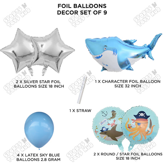 Shark Foil Balloon Decoration Set Pack of 9 – Premium Under the Sea Birthday Party Balloons for Boys & Girls, Ocean Theme, Baby Shower, Photo Booth, Balloon Bouquet, Birthday Backdrop & Event Decorations