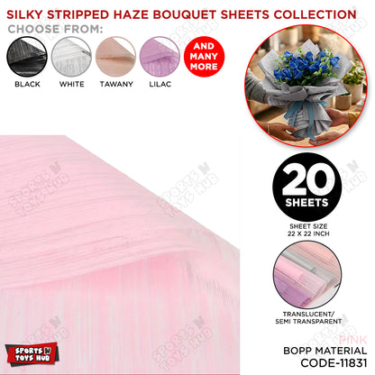 Silky Stripped Haze Flower Wrapping Sheet Pack – Luxury Bouquet Wrapping Paper for Floral Decoration, Gift Packaging, Wedding, Birthday