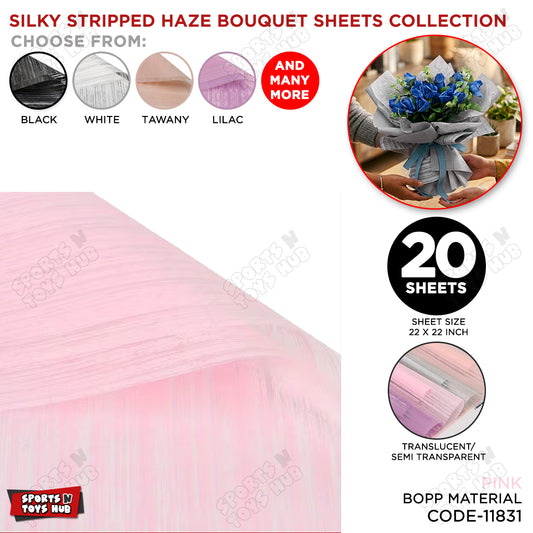 Silky Stripped Haze Flower Wrapping Sheet Pack – Luxury Bouquet Wrapping Paper for Floral Decoration, Gift Packaging, Wedding, Birthday