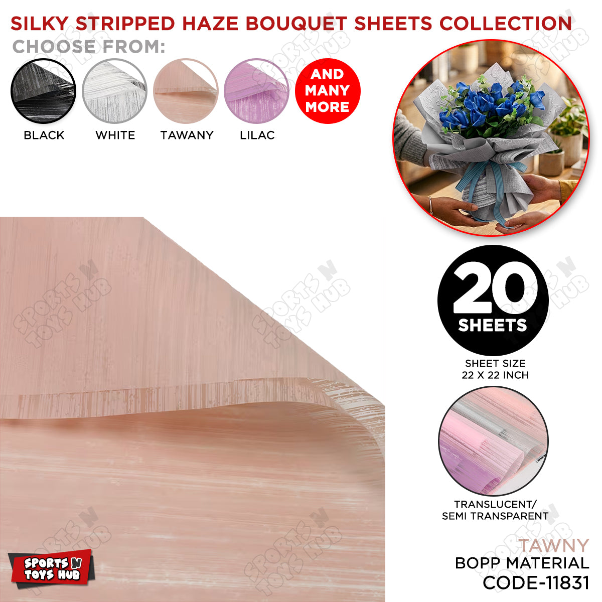 Silky Stripped Haze Flower Wrapping Sheet Pack – Luxury Bouquet Wrapping Paper for Floral Decoration, Gift Packaging, Wedding, Birthday