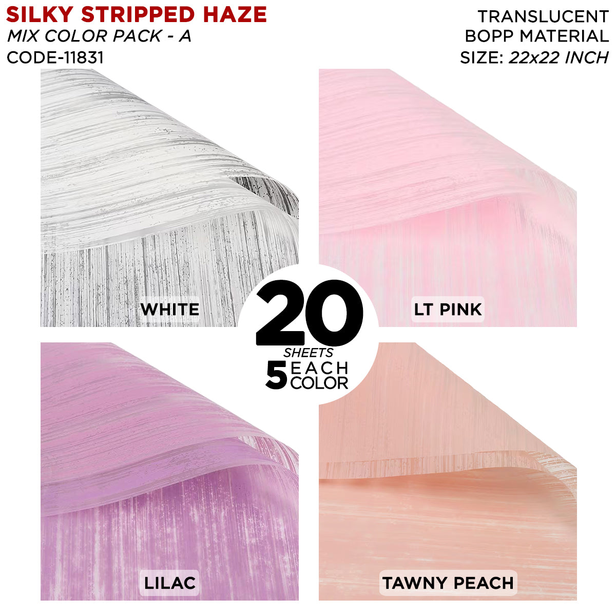 Silky Stripped Haze Flower Wrapping Bouquet Sheets - Mix Color 20 Sheet Pack