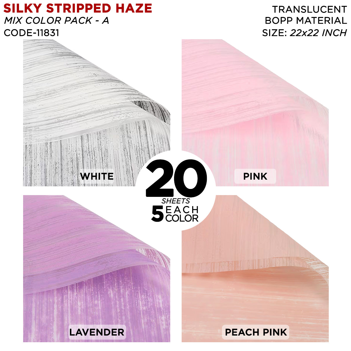 Silky Stripped Haze Flower Wrapping Sheet Pack – Luxury Bouquet Wrapping Paper for Floral Decoration, Gift Packaging, Wedding, Birthday
