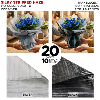 Silky Stripped Haze Flower Wrapping Sheet Pack – Luxury Bouquet Wrapping Paper for Floral Decoration, Gift Packaging, Wedding, Birthday
