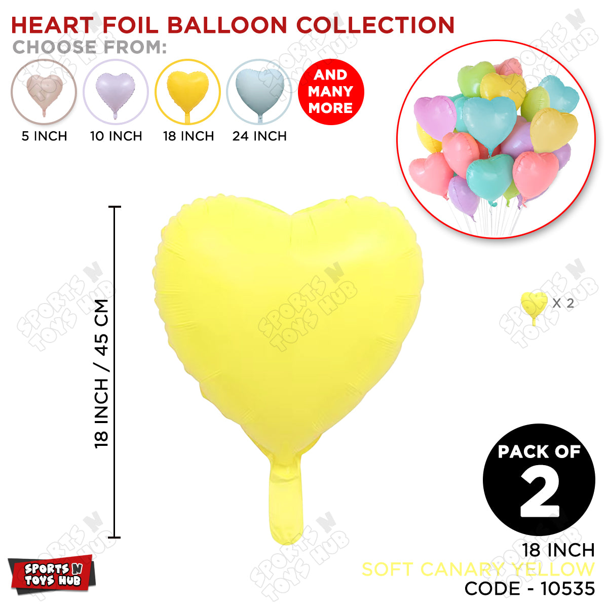 18 Inch - Soft Canary Pastel Color Heart Foil Balloon
