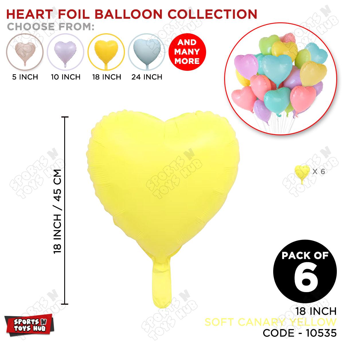 18 Inch - Soft Canary Pastel Color Heart Foil Balloon