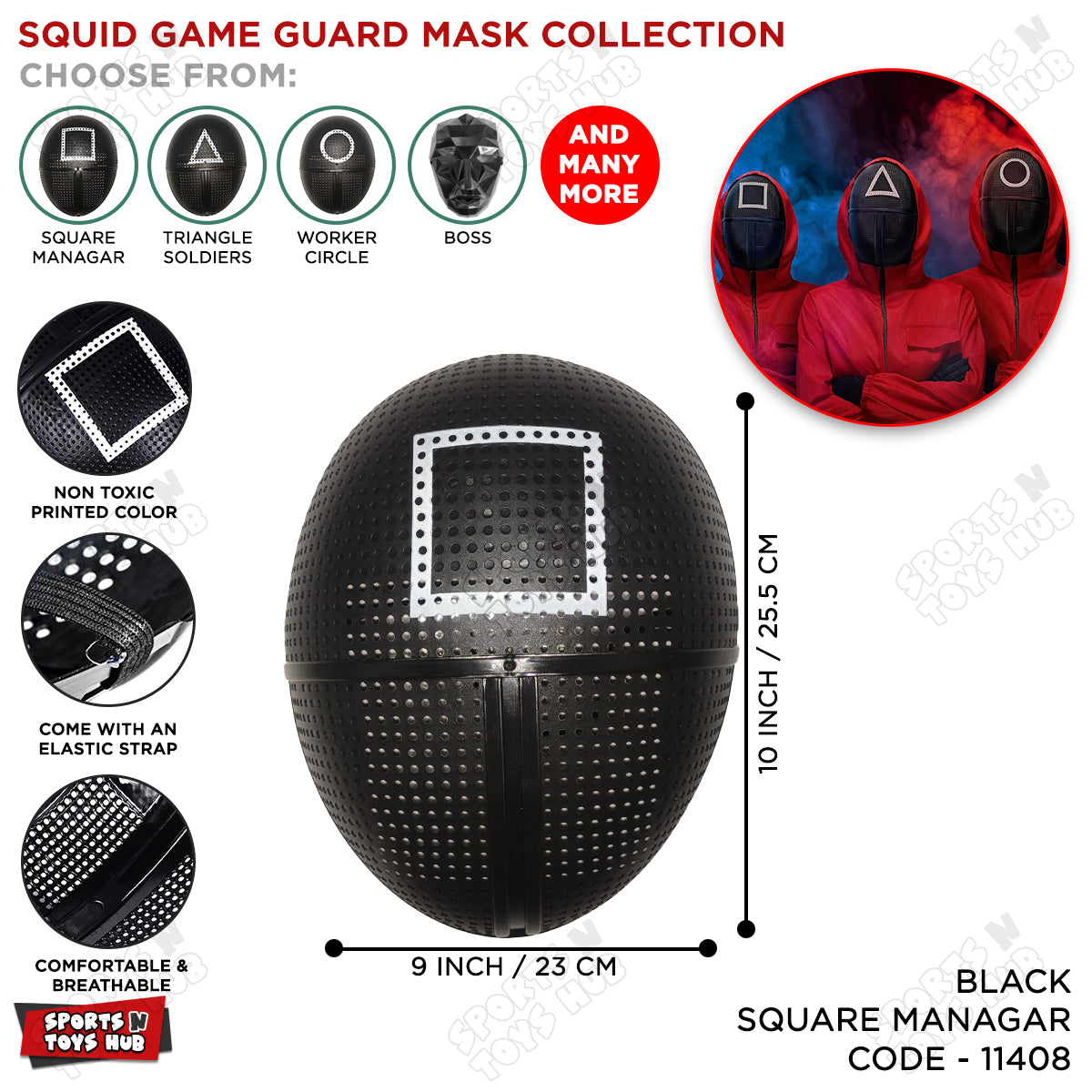EzPzToyZ Squid Game Guard Mask – Official Square Manager Soldier Worker Cosplay Costume Accessory