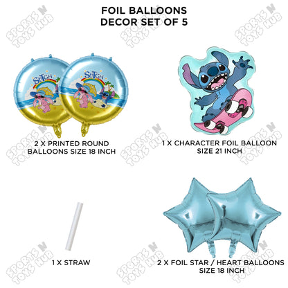 Stitch Foil Balloon Pack of 5 – Cute Cartoon Character Party Decorations