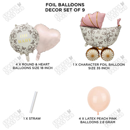 Stroller Vintage Pink Pack Of 9 Foil Balloon Set