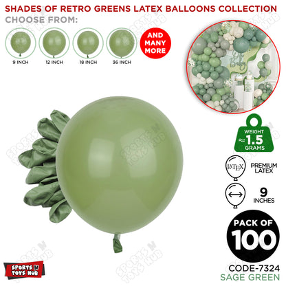 Sage Green Latex Balloons Available In 9, 12, 18 & 36 Inch Sizes