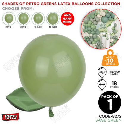Sage Green Latex Balloons Available In 9, 12, 18 & 36 Inch Sizes