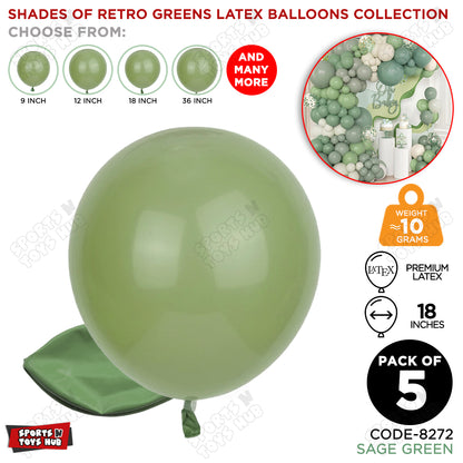 Sage Green Latex Balloons Available In 9, 12, 18 & 36 Inch Sizes