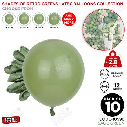 Sage Green Latex Balloons Available In 9, 12, 18 & 36 Inch Sizes