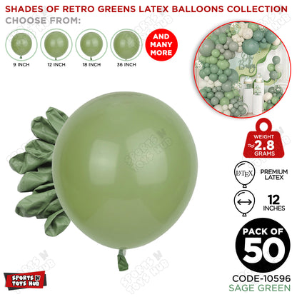 Sage Green Latex Balloons Available In 9, 12, 18 & 36 Inch Sizes