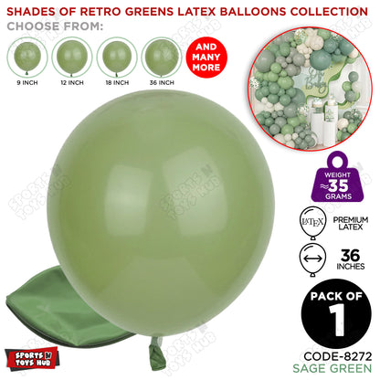 Sage Green Latex Balloons Available In 9, 12, 18 & 36 Inch Sizes