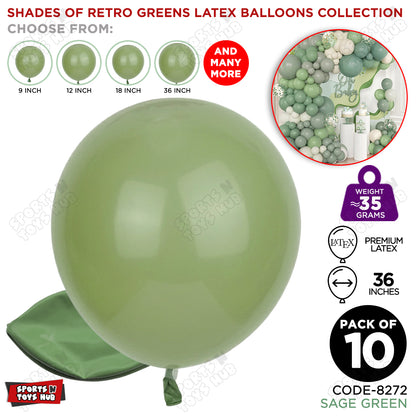 Sage Green Latex Balloons Available In 9, 12, 18 & 36 Inch Sizes