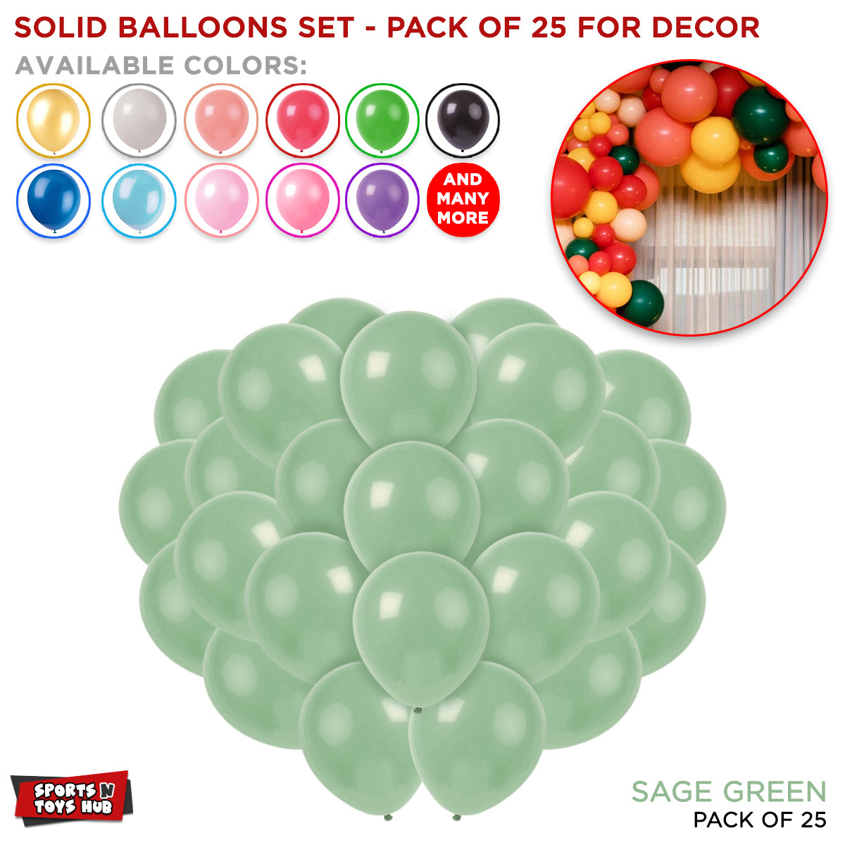 1.5 Gram Solid Latex 10 Inch Round Balloons - 25 Pcs