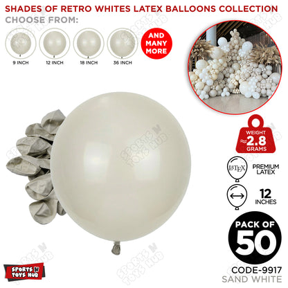 Sand White Latex Balloons Available In 9, 12, 18 & 36 Inch Sizes