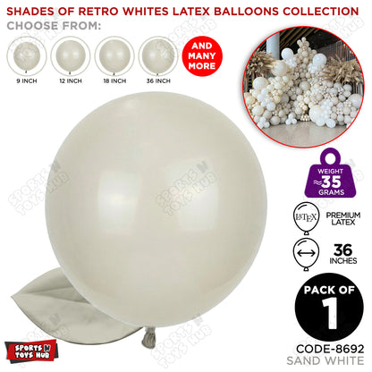Sand White Latex Balloons Available In 9, 12, 18 & 36 Inch Sizes