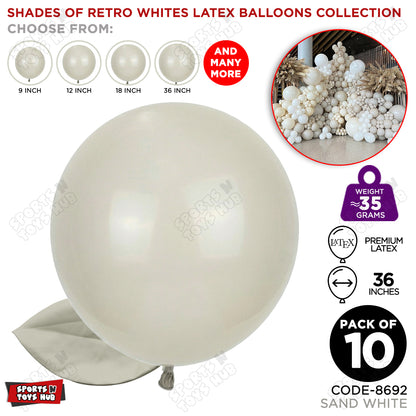 Sand White Latex Balloons Available In 9, 12, 18 & 36 Inch Sizes