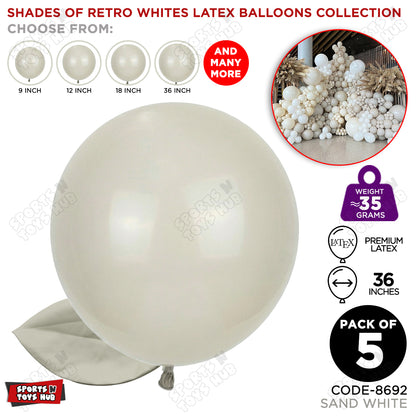 Sand White Latex Balloons Available In 9, 12, 18 & 36 Inch Sizes