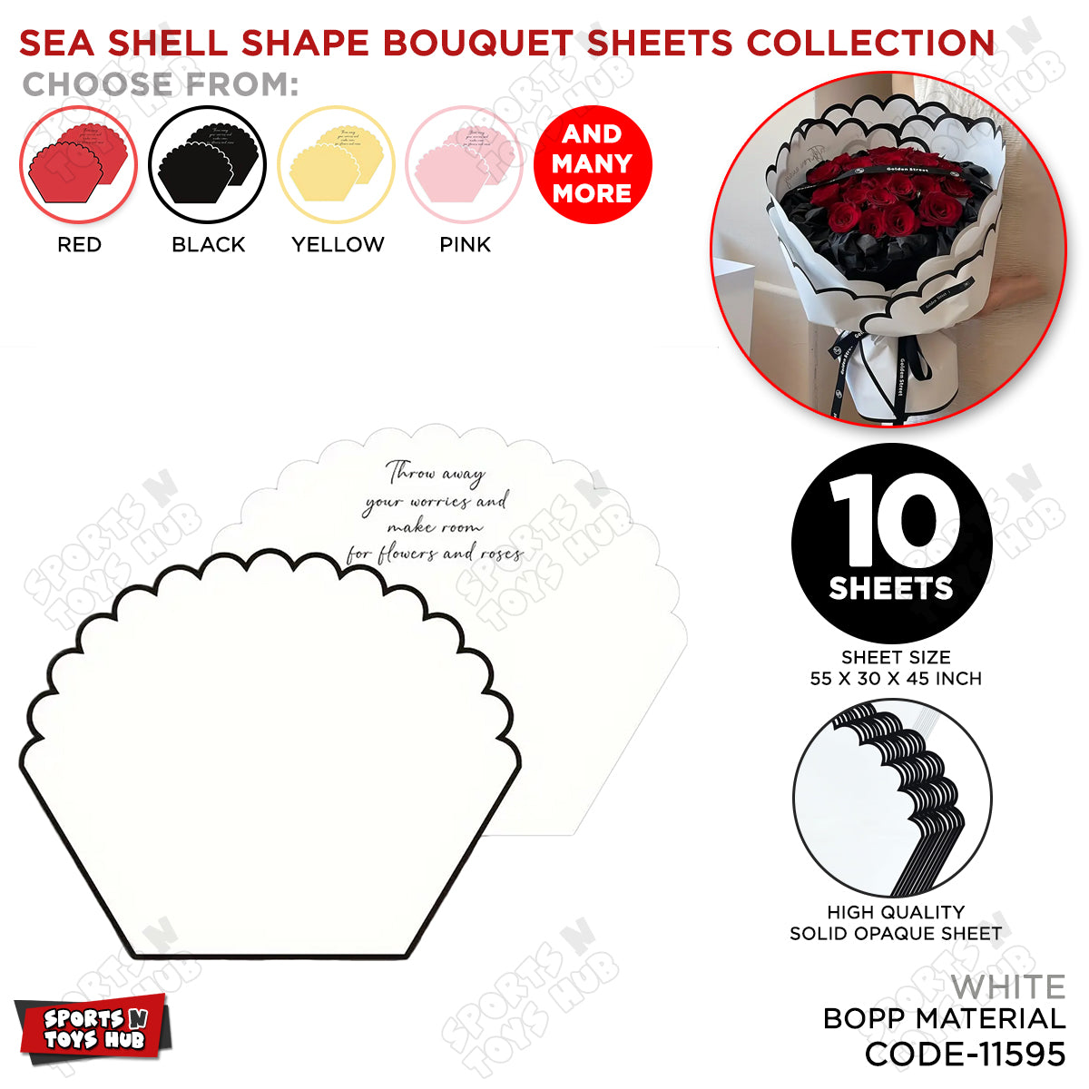 Sea Shell Shape Bouquet Wrapping Sheets - Pack of 10