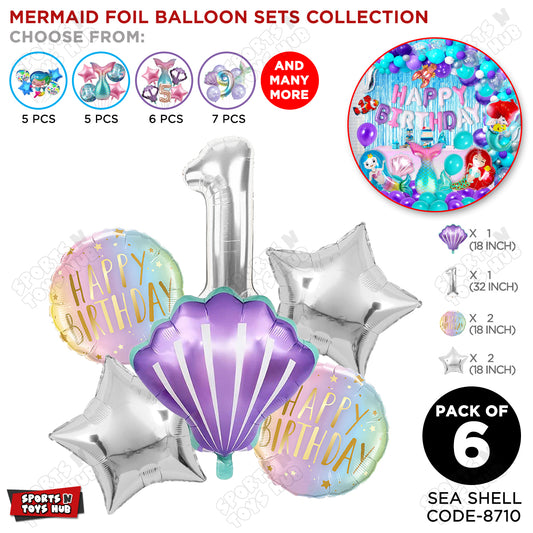 Sea Shell Foil Balloon Pack Of 6 Set With 32 Inch Foil Number Balloons