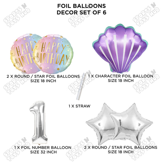 Sea Shell Foil Balloon Pack Of 6 Set With 32 Inch Foil Number Balloons