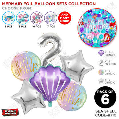 Sea Shell Foil Balloon Pack Of 6 Set With 32 Inch Foil Number Balloons