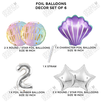 Sea Shell Foil Balloon Pack Of 6 Set With 32 Inch Foil Number Balloons