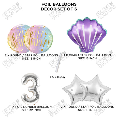Sea Shell Foil Balloon Pack Of 6 Set With 32 Inch Foil Number Balloons