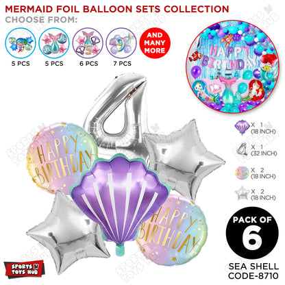 Sea Shell Foil Balloon Pack Of 6 Set With 32 Inch Foil Number Balloons