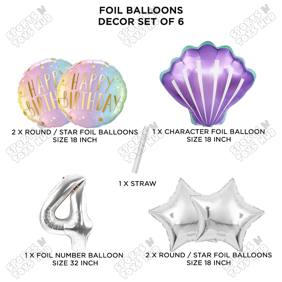 Sea Shell Foil Balloon Pack Of 6 Set With 32 Inch Foil Number Balloons