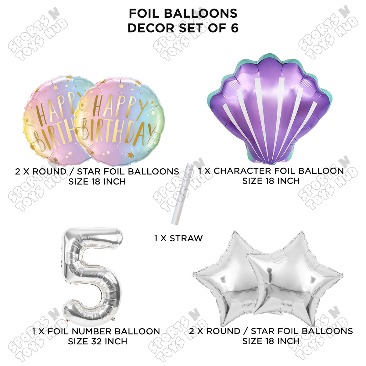 Sea Shell Foil Balloon Pack Of 6 Set With 32 Inch Foil Number Balloons