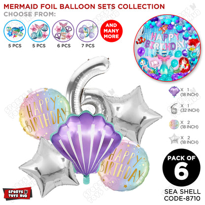 Sea Shell Foil Balloon Pack Of 6 Set With 32 Inch Foil Number Balloons